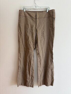 INC 100% Linen Wide Leg Pants Brown Mid Rise Minimalist Lagenlook 14 PETITE